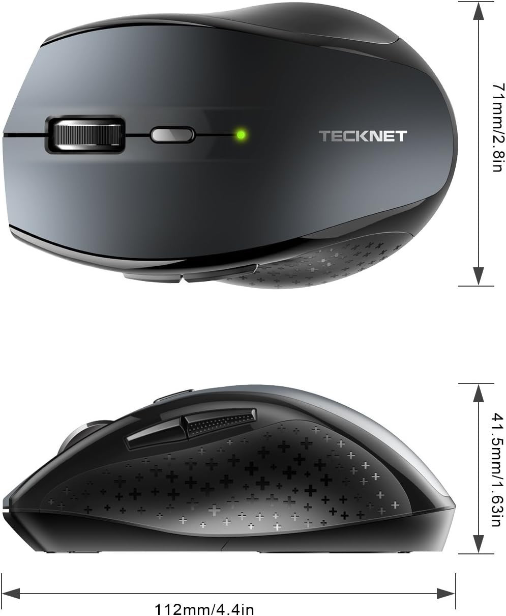 Bluetooth Wireless Mouse 4800DPI Ergonomic Silent Click Long Battery Grey