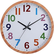 Large Colour Number Wall Clock Wood Grain Silent Non-Ticking Modern Home Decor