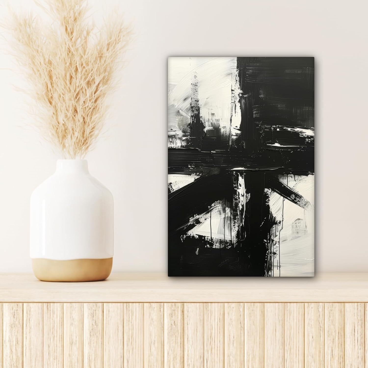 Abstract Black White Canvas Wall Art 20x30cm Modern Framed Print