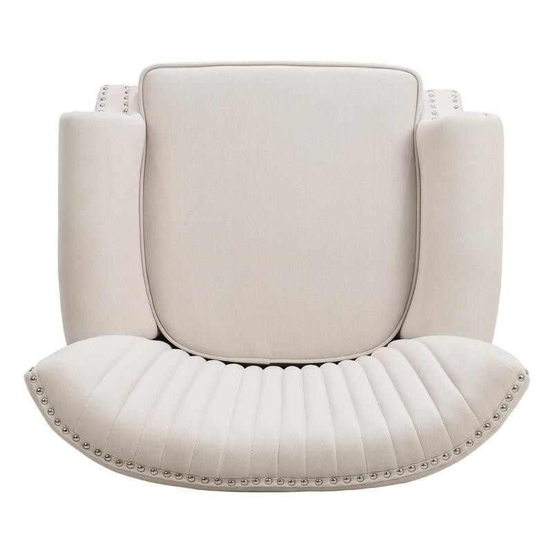 Beige Channel Armchair Deep Cushion Lounge Chair with Nailhead Trim