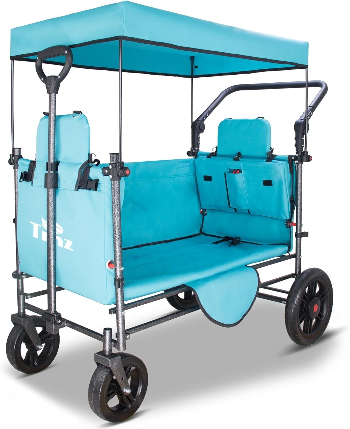 Side-Opening Folding Wagon 120kg Load w/ 2 Seats Canopy Big Wheels Brake