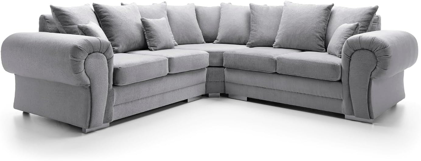Grey L Shape Corner Sofa 5 Seater – Luxury Foam Cushions, No Assembly