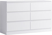 Modern White 6 Drawer Chest Wide Storage Unit for Bedroom TV Setup
