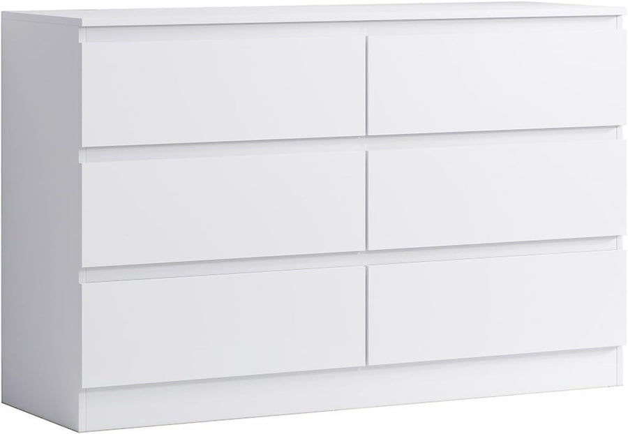 Modern White 6 Drawer Chest Wide Storage Unit for Bedroom TV Setup