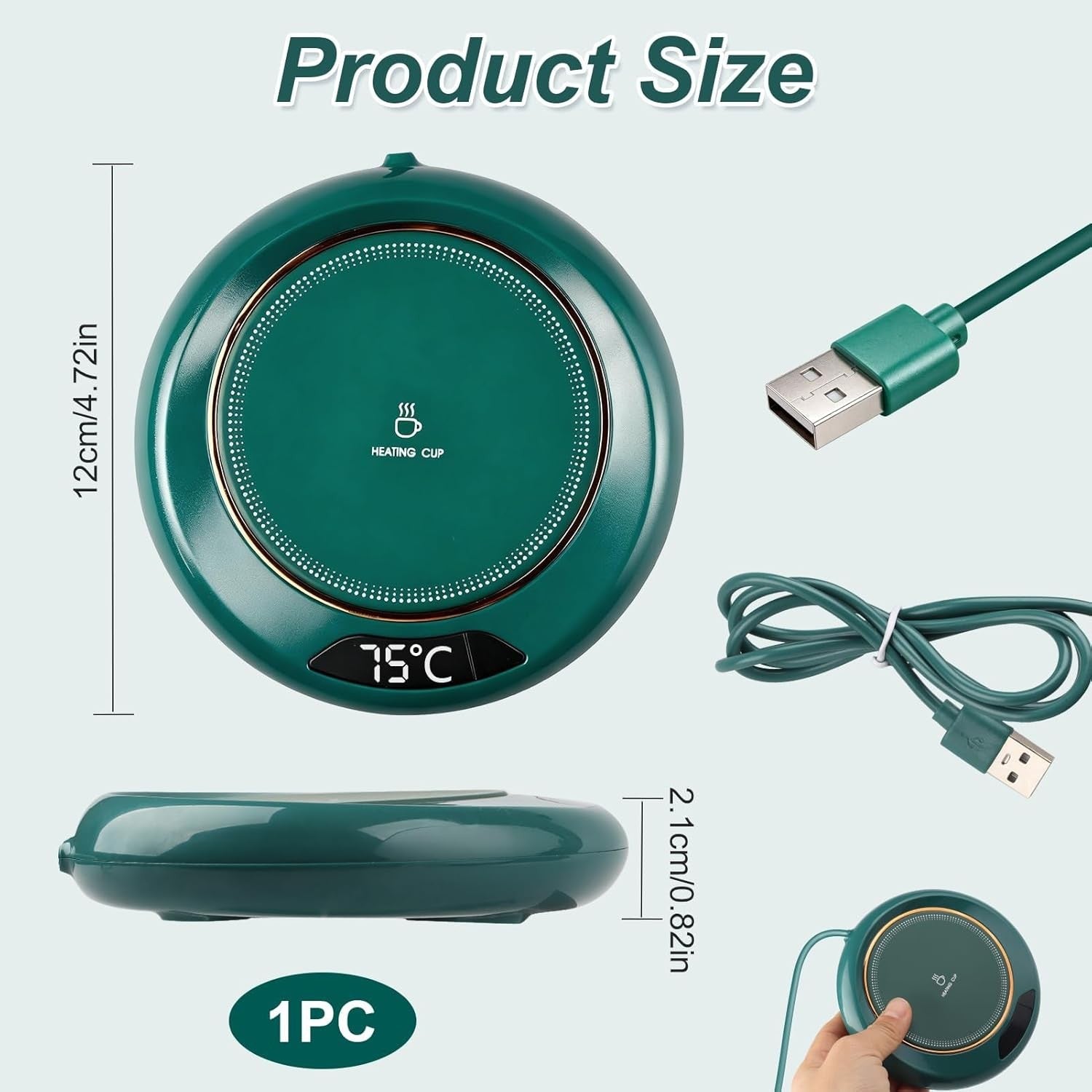 Coffee Mug Warmer USB 3 Temp to 75°C 8H Auto Off Desk