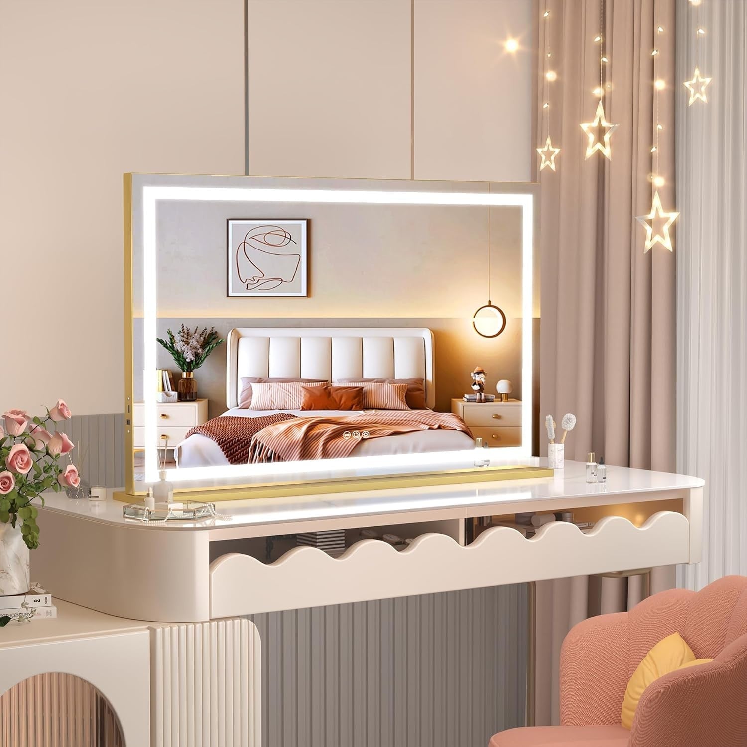 LED Vanity Mirror 80x55cm Lighted Makeup Touch Control Dimmable Lamp
