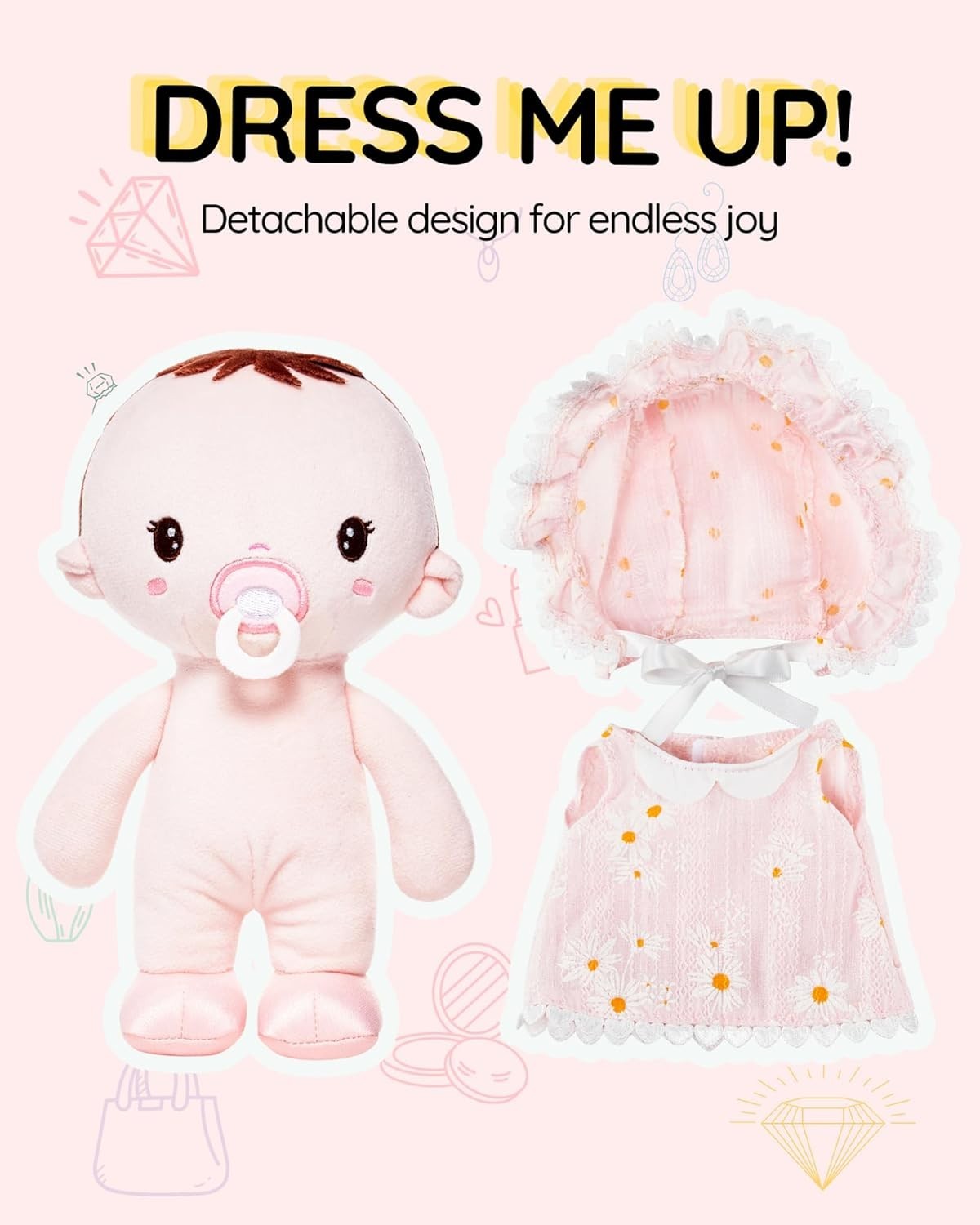 Soft Baby Doll Gift Set 9in Plush Rag Doll Sleeping Cuddle Toy