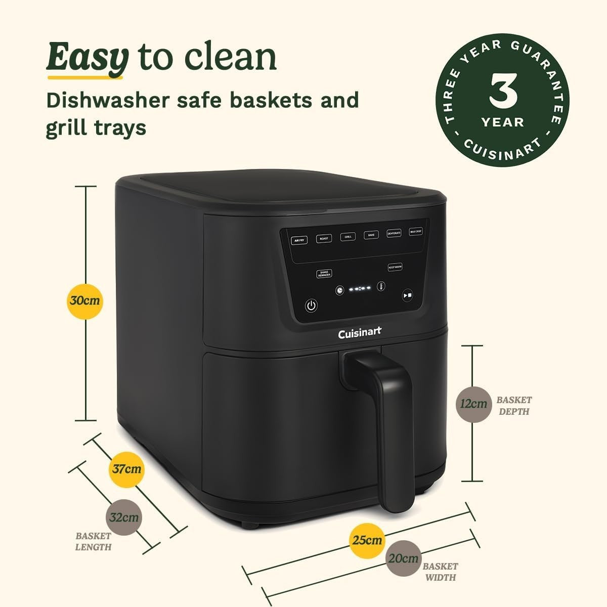 XL 7.6L Air Fryer PFAS Free 7 Functions Digital Touch Slim Dishwasher Safe
