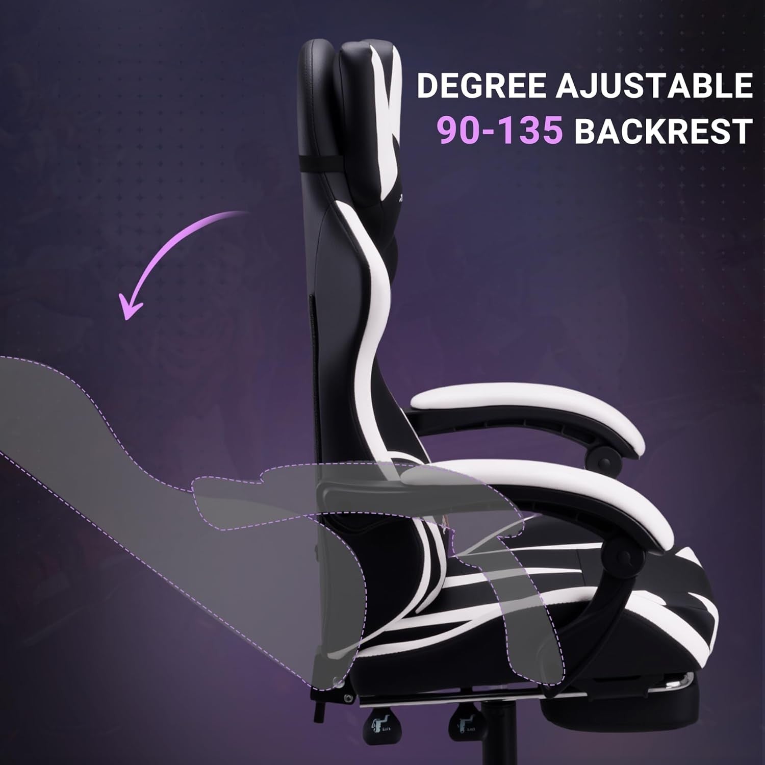 Reclining Gaming Chair with Footrest Ergonomic PU Leather White