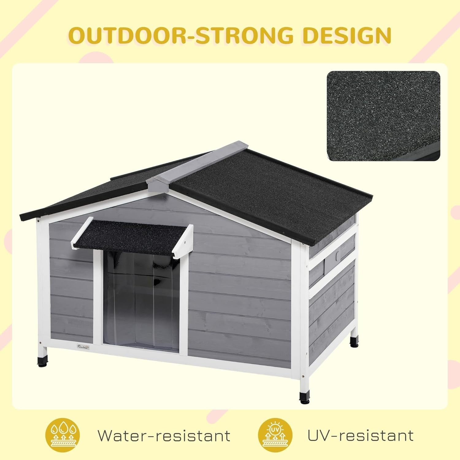 Outdoor Wooden Dog Kennel with Raised Base & Ventilated Roof 109x79x72cm Grey