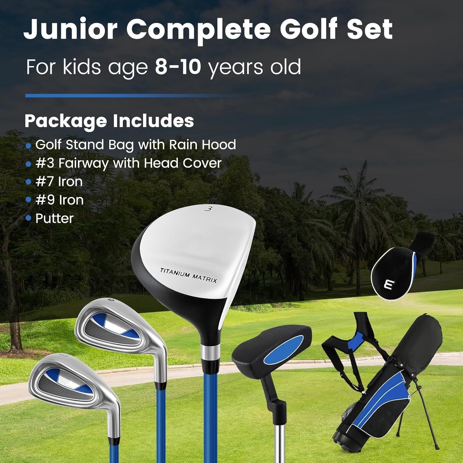 Junior Golf Club Set Ages 8–10 Right Hand Fairway Irons Putter Stand Bag