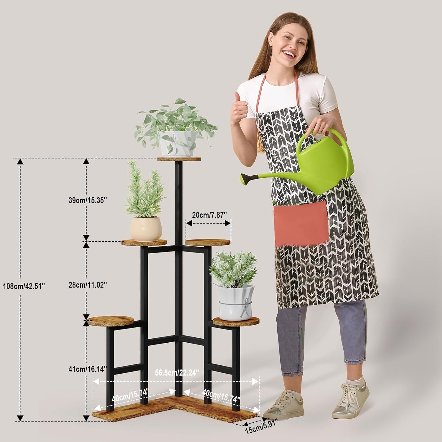 6 Tier Rustic Brown Metal Wood Plant Stand | Indoor Corner Shelf for Multiple