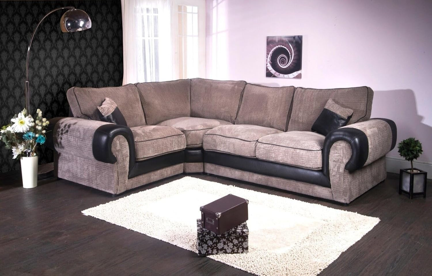 Kingsize 5-Seater L-Shape Corner Sofa Brown Mocha Fabric with Swivel Comfort