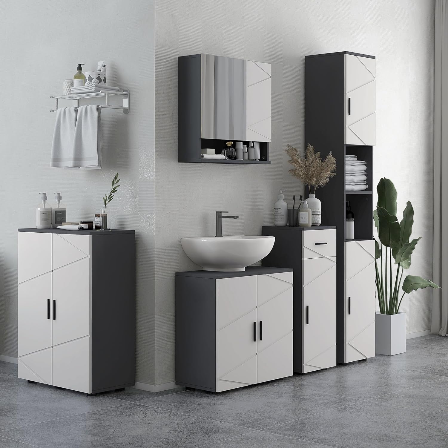 Light Grey Under Sink Bathroom Cabinet – 2 Door Vanity Unit with U Cut-Out