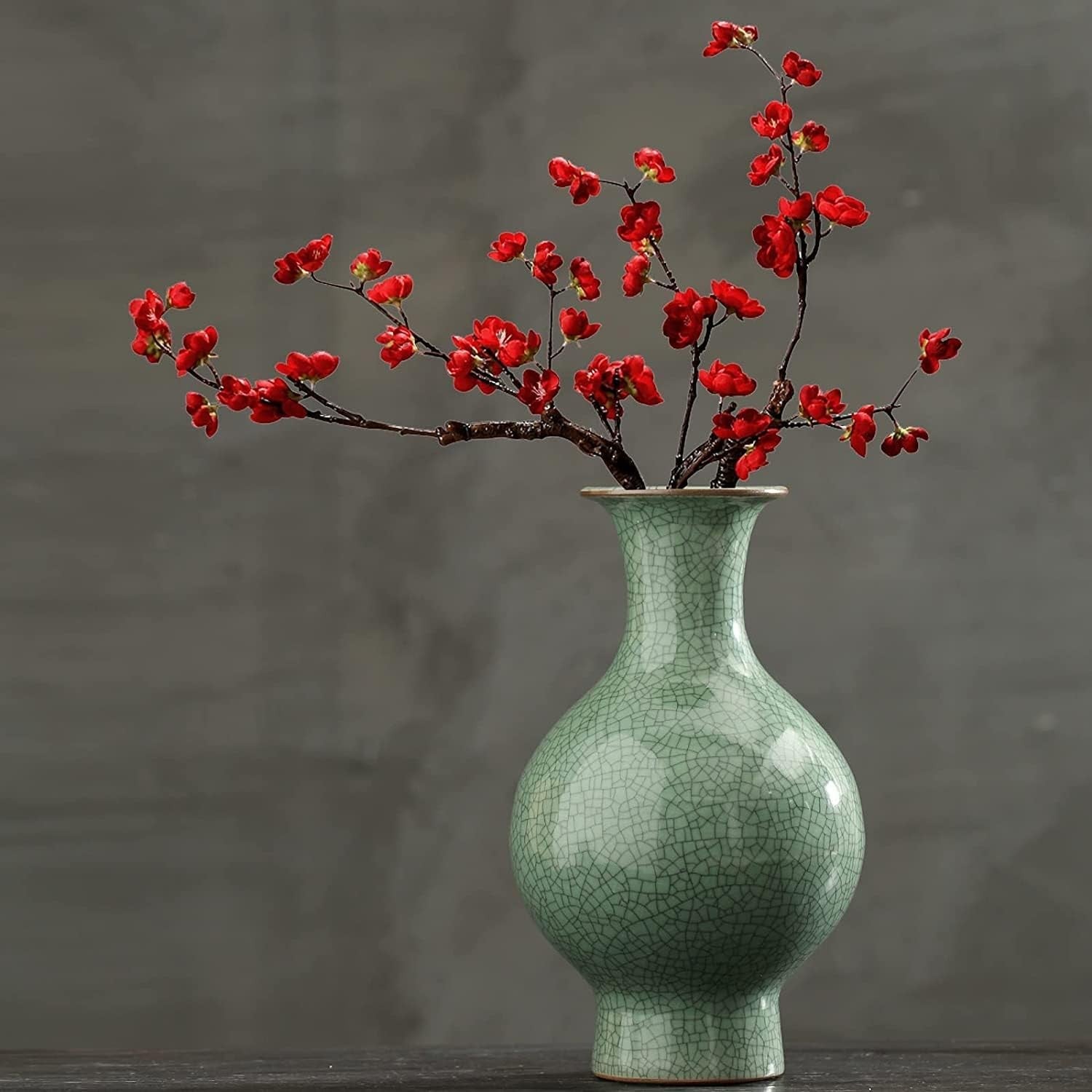 Chinese Ceramic Crackle Glaze Vase Green Antique Style Home Decor 28.5cm