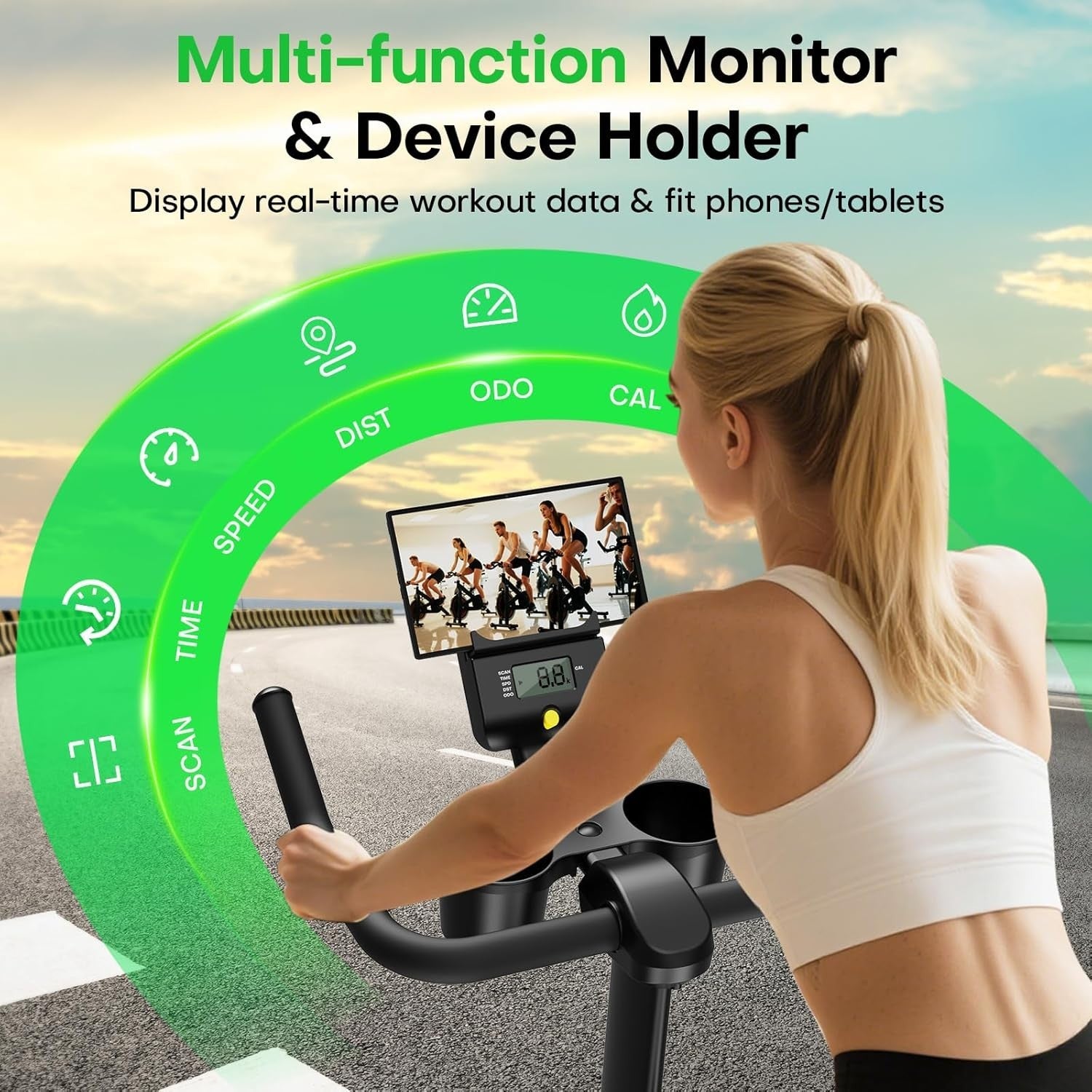 Quiet Magnetic Spin Bike w/ APP, LCD, Dumbbell Rack, 35lb Flywheel, 180kg Cap