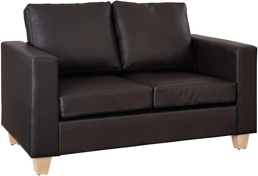 2 Seater Faux Leather Sofa Brown | Compact Couch | Minimal Assembly