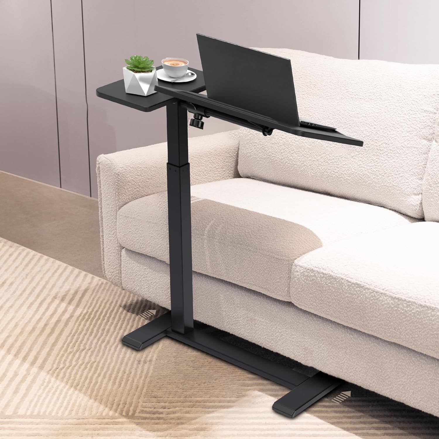 Black Overbed Laptop Table Adjustable Height Tilt Top Rolling Bedside Desk
