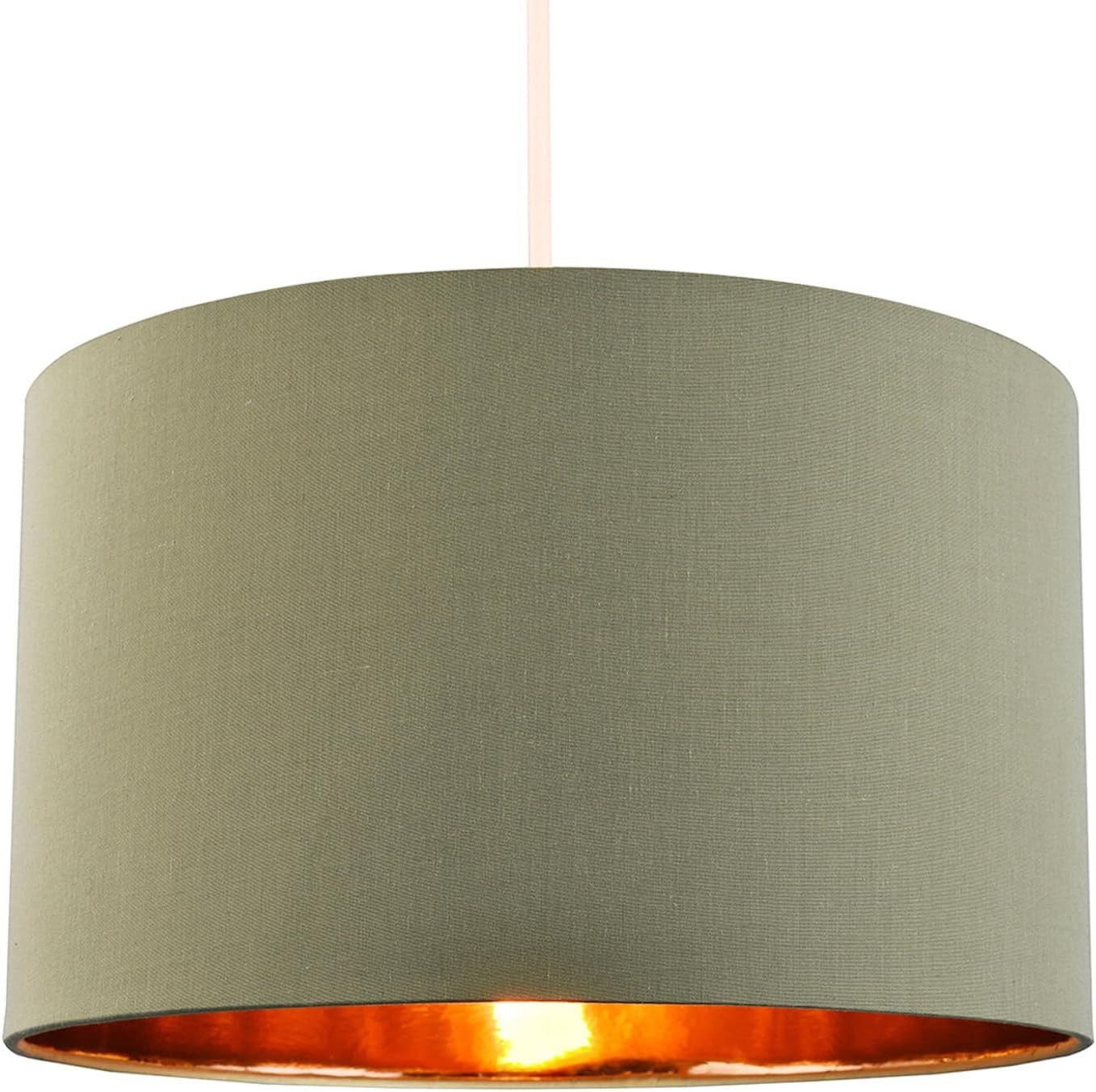 Olive Green Drum Lamp Shade Copper Lined Large 20" Floor Pendant Modern