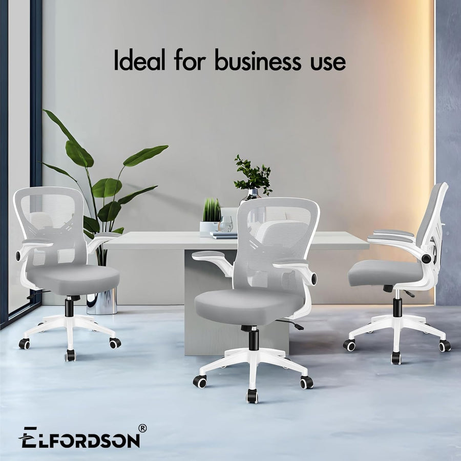 Ergonomic Mesh Office Chair Flip-Up Arms Lumbar Support Mid-Back Desk Seat