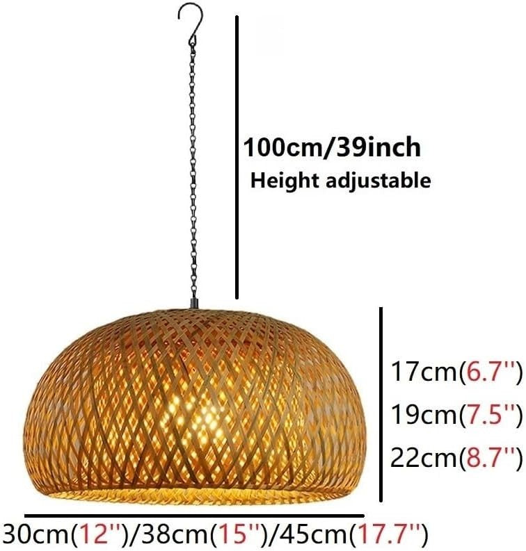 Rattan Bamboo Pendant Light, Battery Operated, Remote Controlled 18"