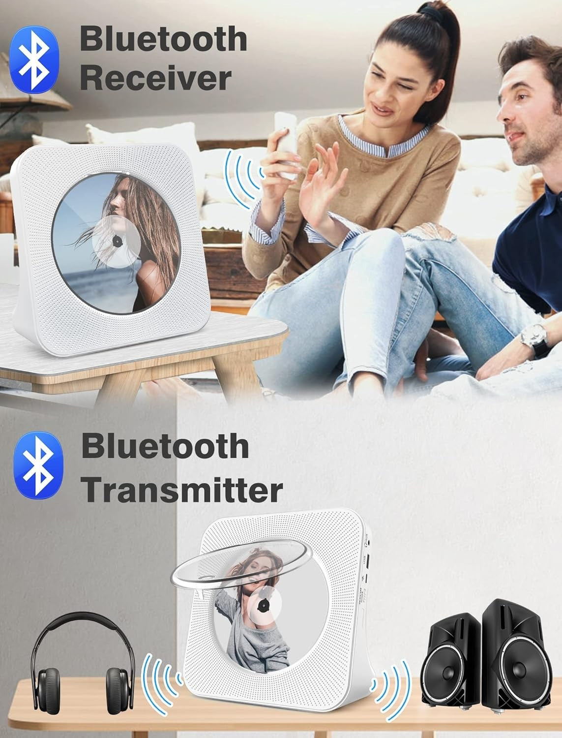 Rechargeable CD Player Bluetooth HiFi Speaker FM Radio Remote LCD