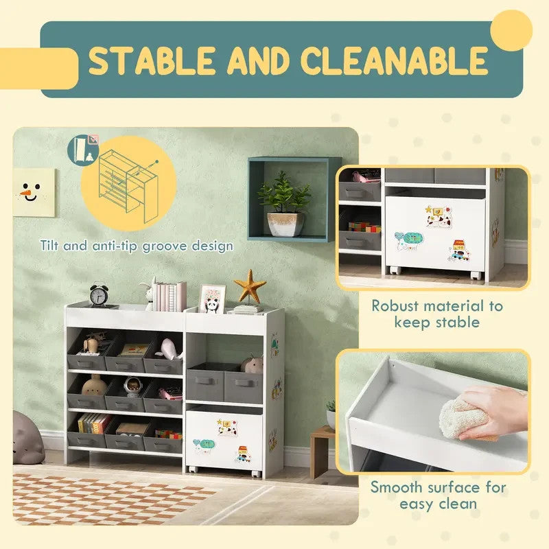 Kids Toy Storage Unit with Bins Cabinet & Shelves for Playroom Nursery