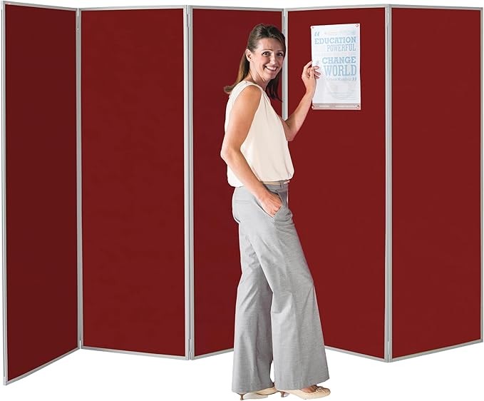 5 Panel Burgundy Room Divider 180×300cm – Folding Privacy Partition Screen