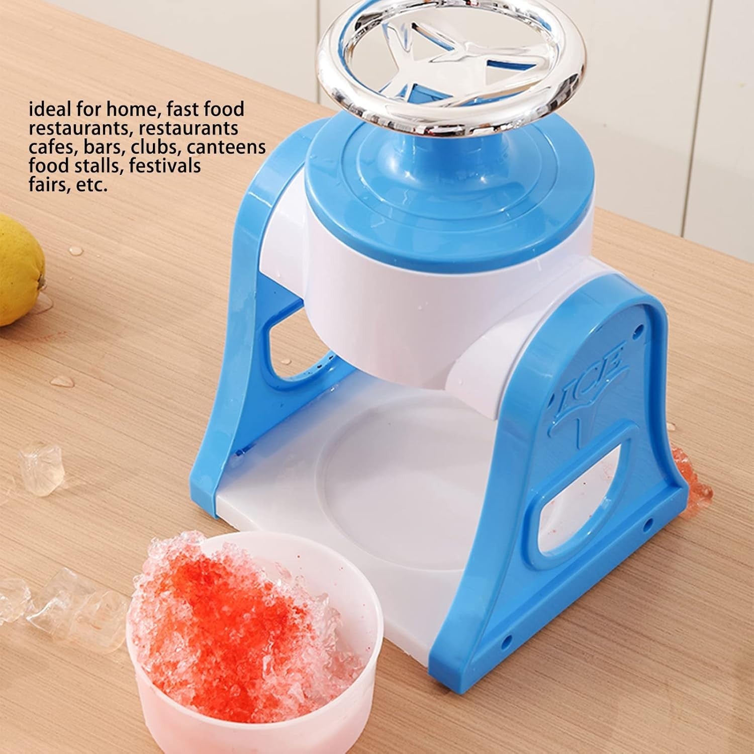 Manual Ice Crusher Shaved Ice Maker Portable Slush Snow Cone Blue