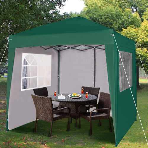 2x2m Pop Up Gazebo Waterproof w/ Sides Green Silver Protective Canopy