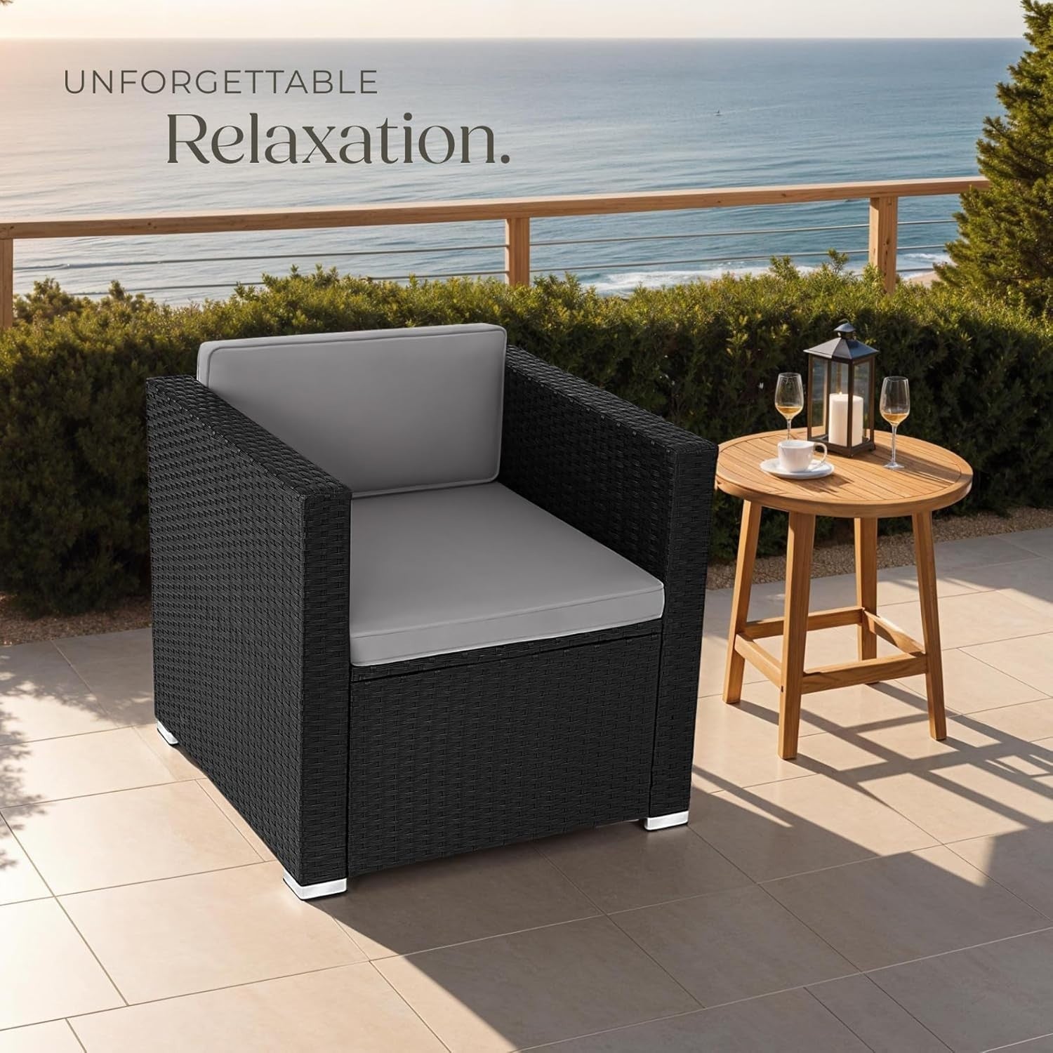Black Rattan Garden Armchair Cushioned Lounge Seat Patio Conservatory