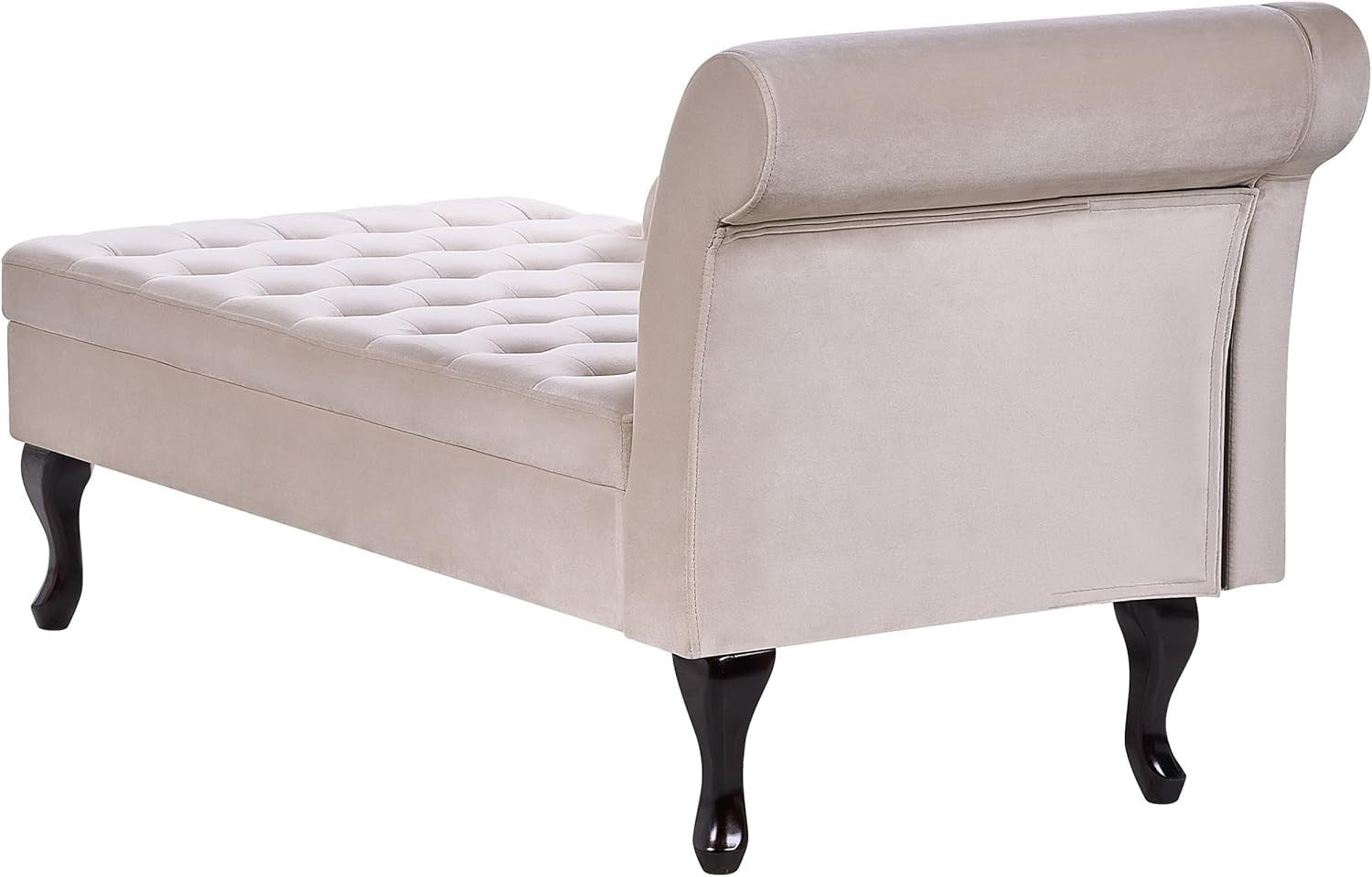 Right Hand Chaise Lounge w/ Storage Velvet Sofa Seat Beige Upholstery