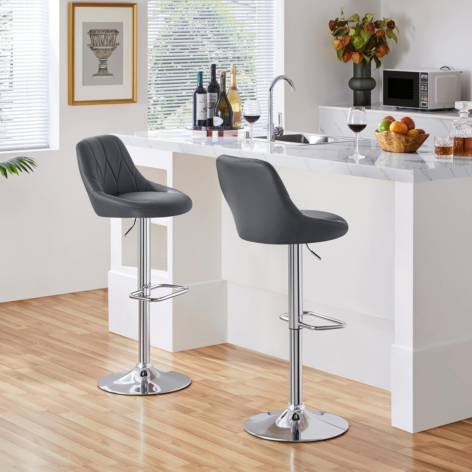 Adjustable Swivel Bar Stools with Backrest & Footrest – Dark Grey