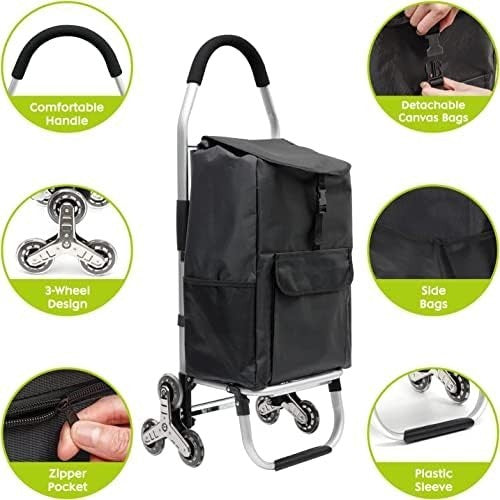Folding Stair Climber Shopping Trolley Tri Wheel Waterproof Bag Cart
