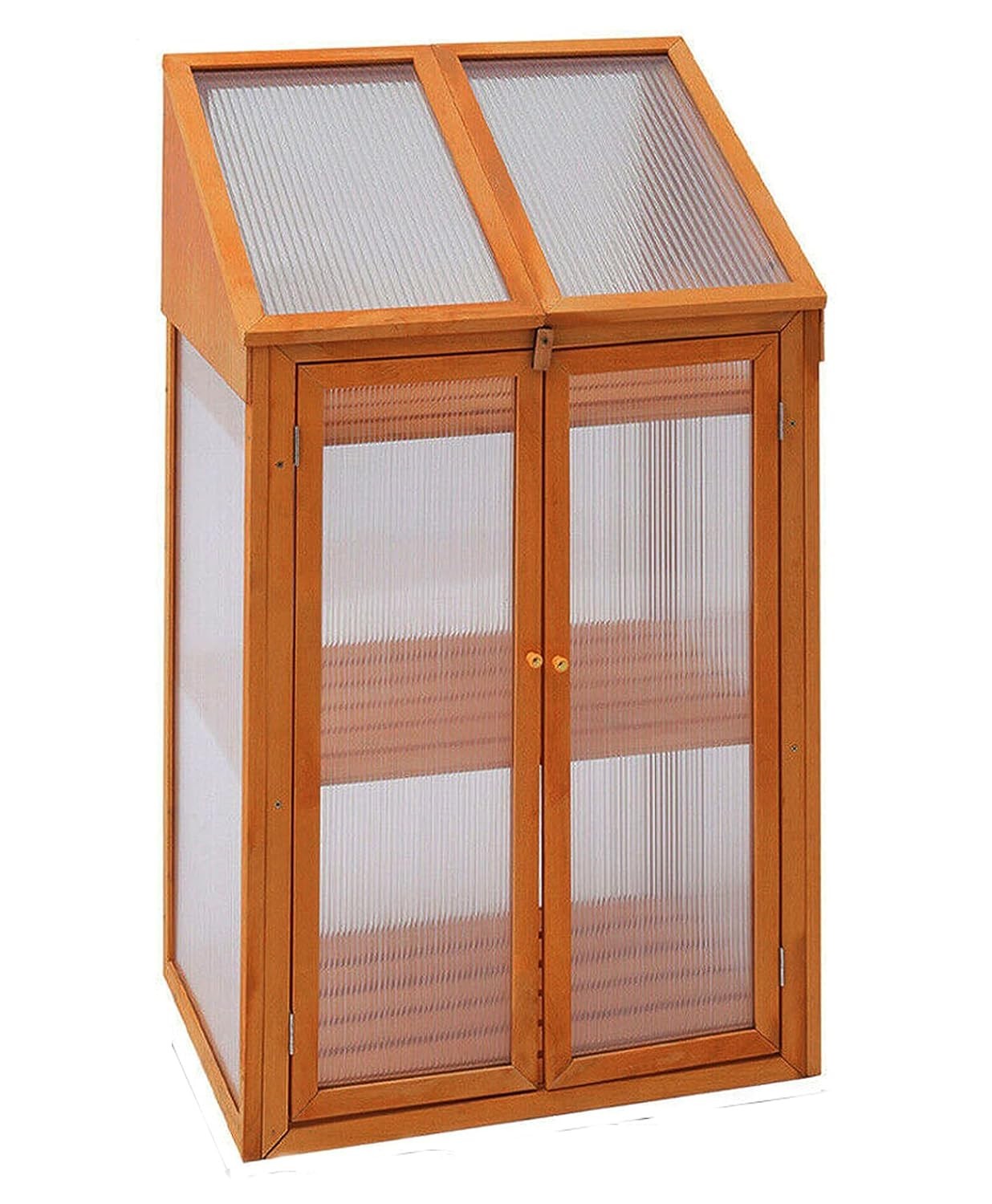 3 Tier Wooden Garden Greenhouse with Polycarbonate Panels & Adjustable Shelves