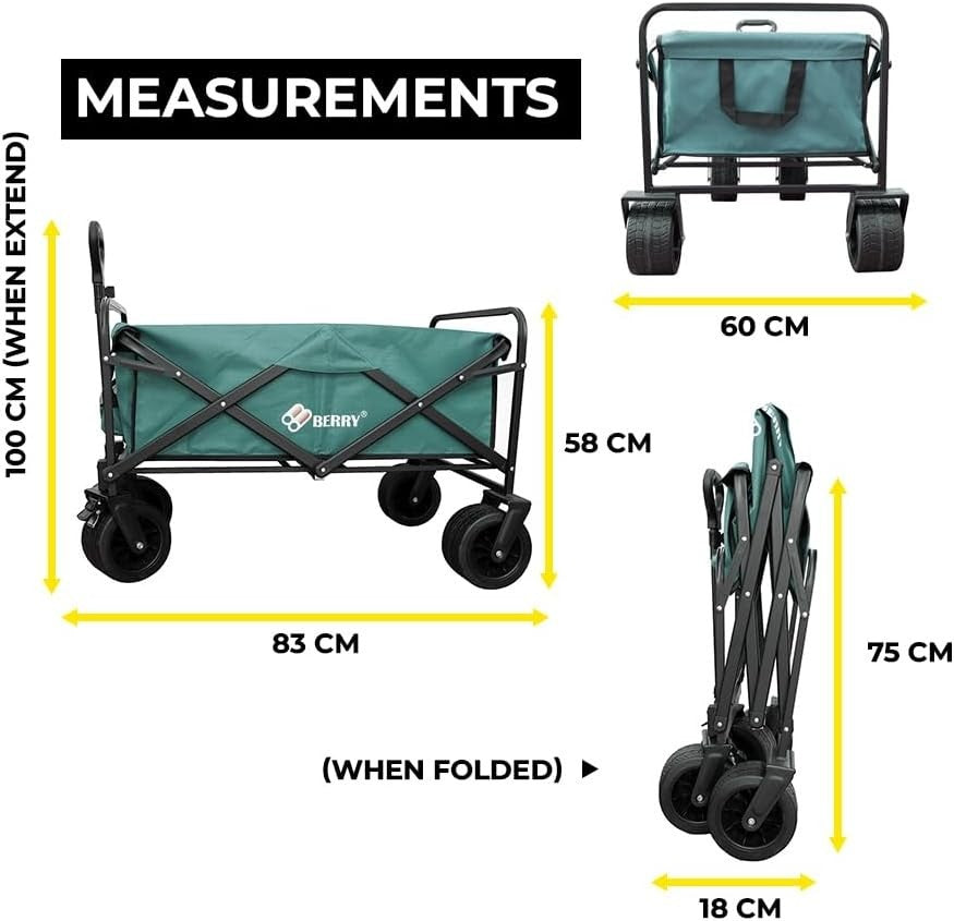 Green 150L Heavy Duty Folding Festival Trolley 330lbs Camping Beach Wagon Cart
