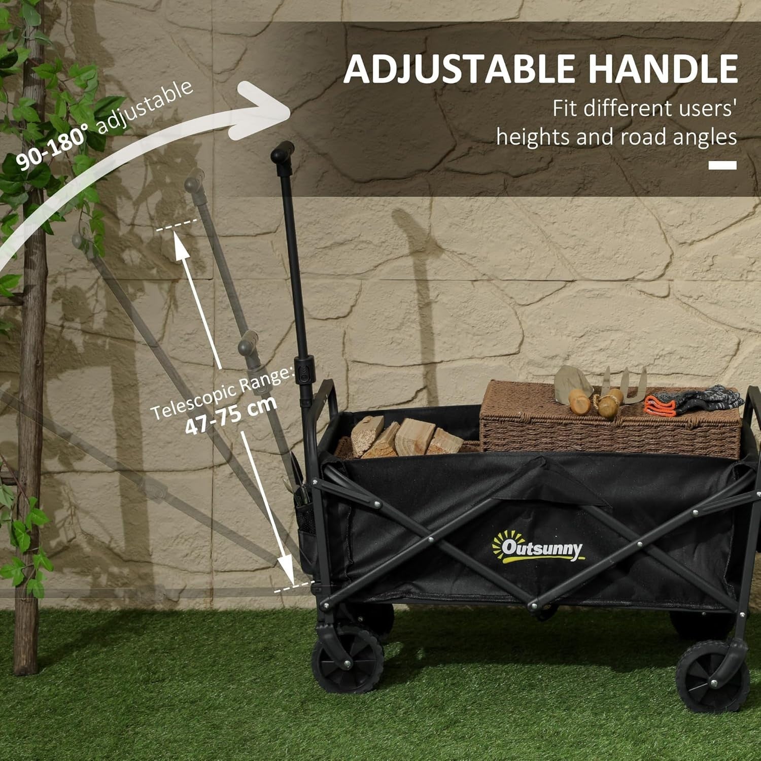 Black Folding Festival Trolley 62L Heavy Duty Garden Camping Beach Wagon 120kg