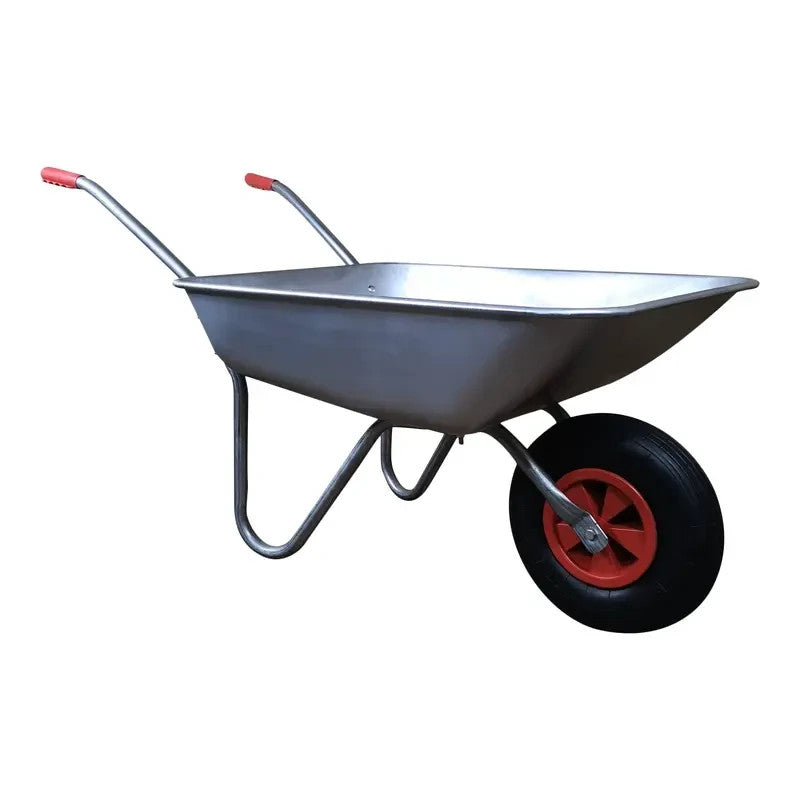 65L Galvanised Garden Wheelbarrow Metal Tray Pneumatic Tyre 60kg Max Load