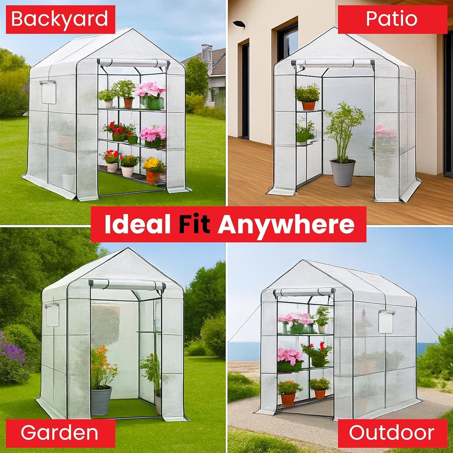 Walk-In Greenhouse 3 Tier 6 Shelves | Heavy Duty PVC Garden Growhouse