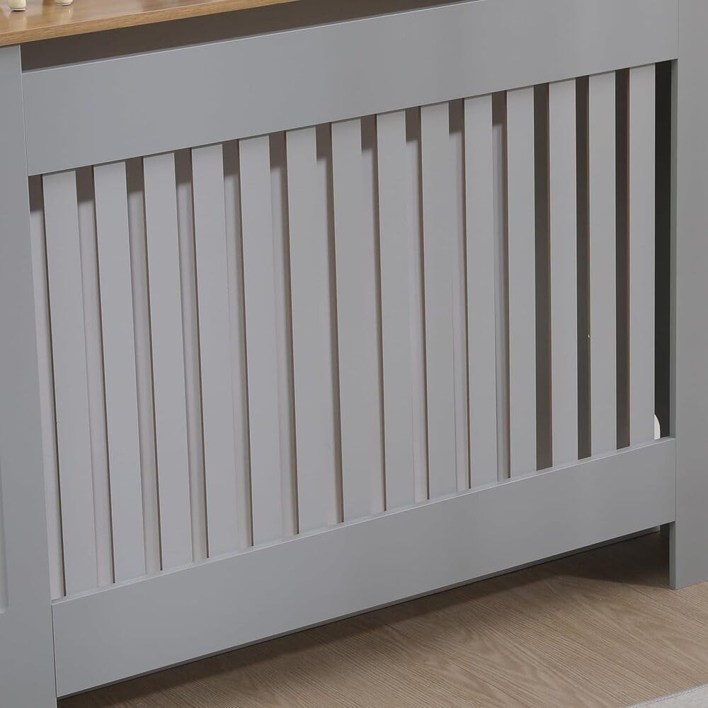 Modern Grey Radiator Cover MDF Wood Heater Cabinet Shelf W112xH82xD19cm
