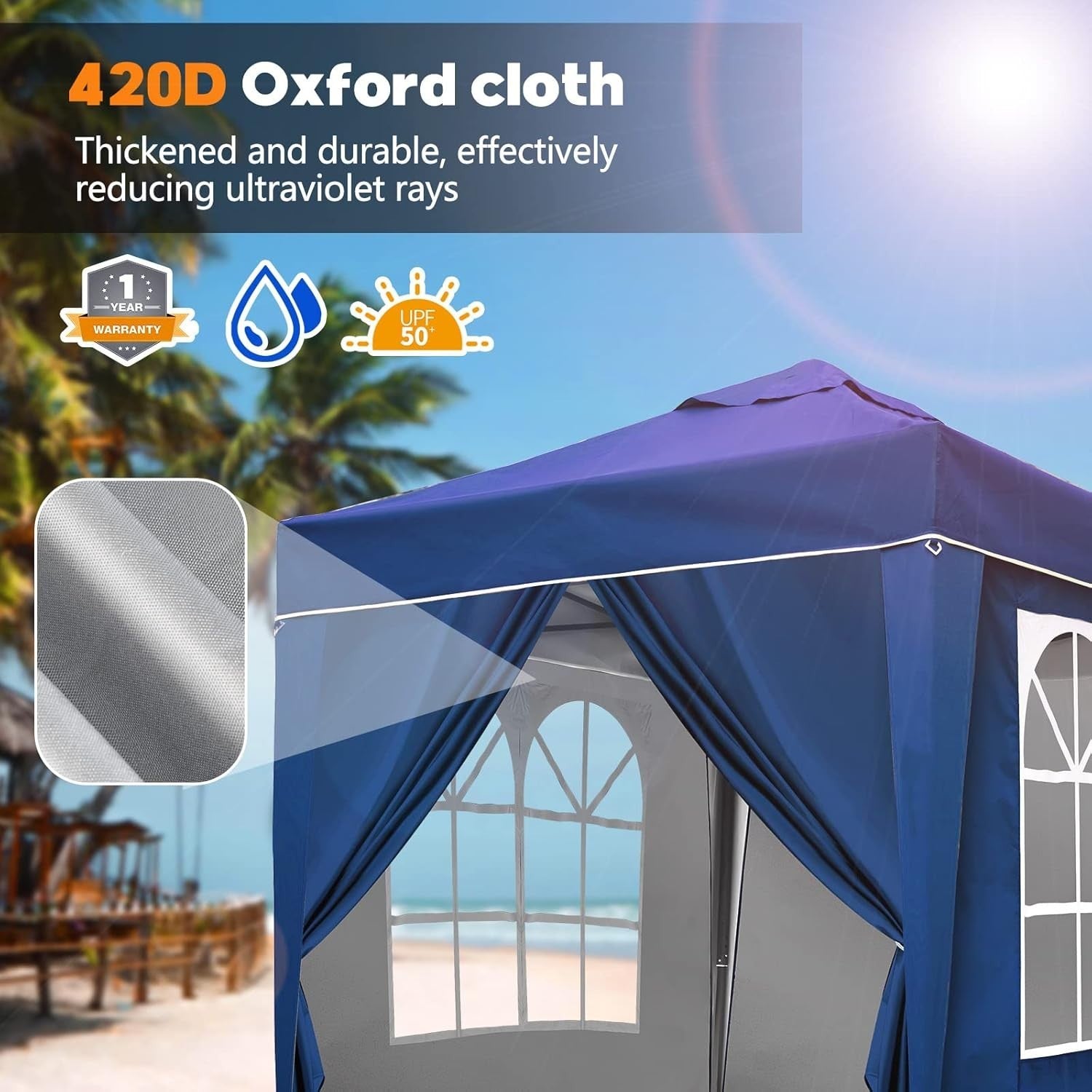 2x2M Blue Pop Up Gazebo With Removable Sides Waterproof Outdoor Tent