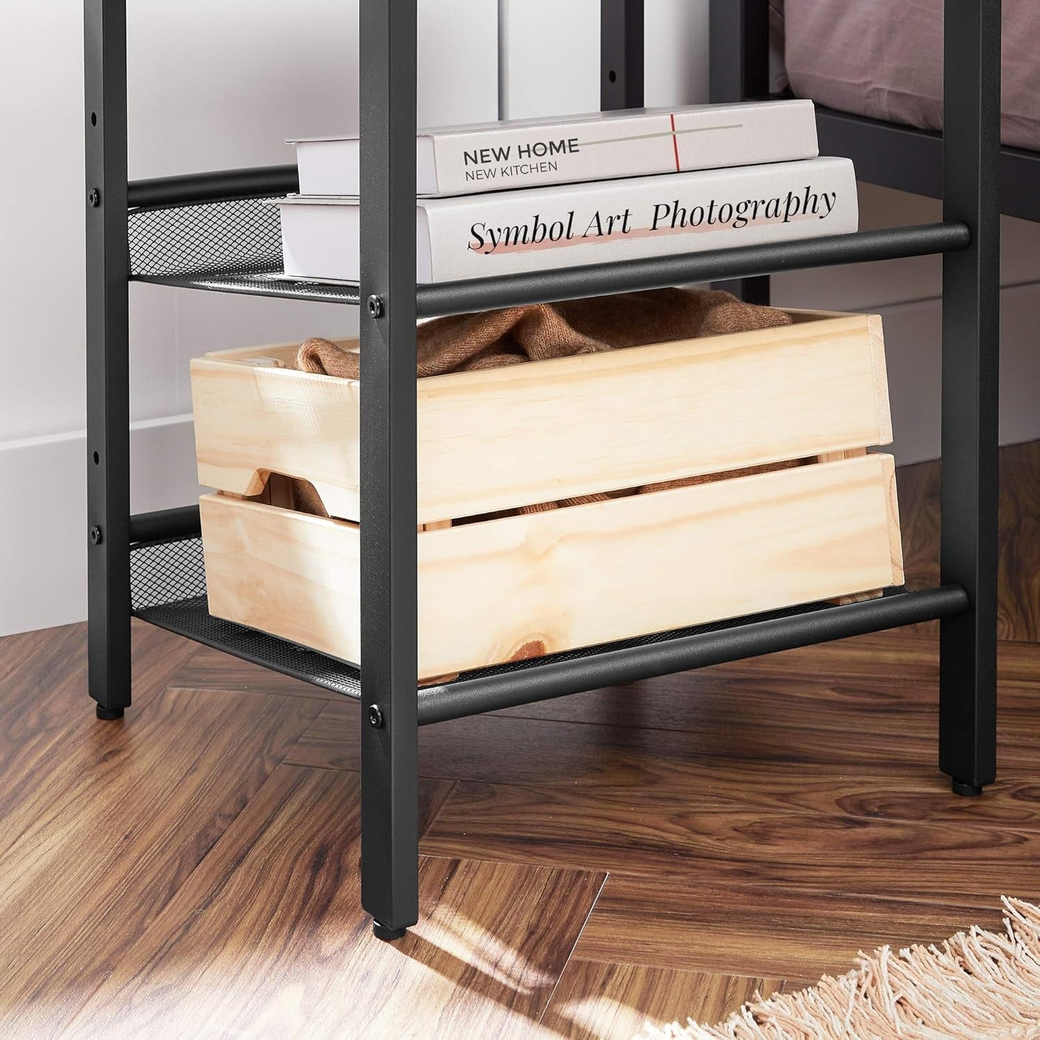 Set of 2 Industrial Bedside Tables with Shelves, Rustic Wood Side Tables