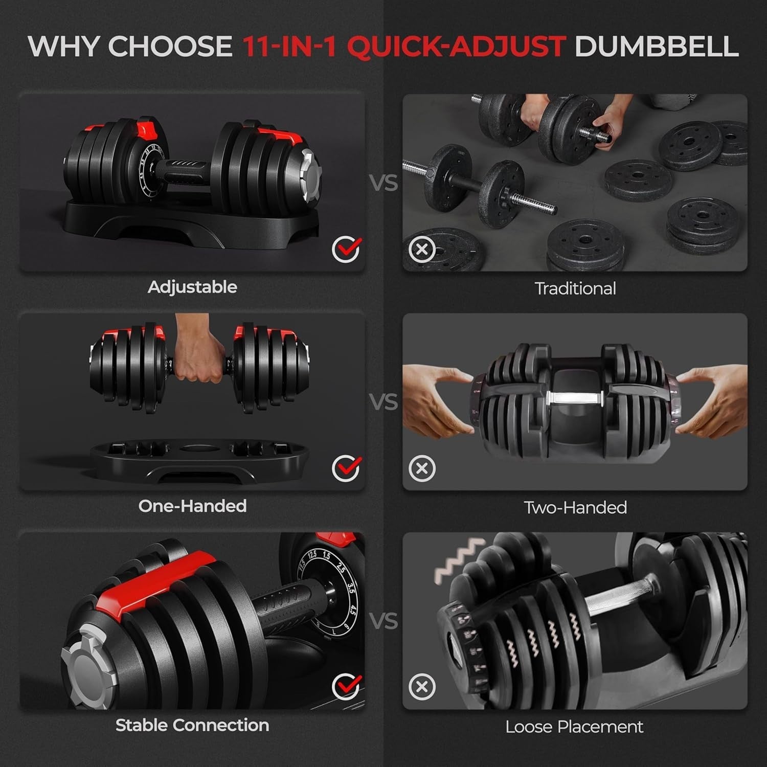 Adjustable Dumbbell Set 12.5kg Pair 11-in-1 One-Sec Dial Home Gym