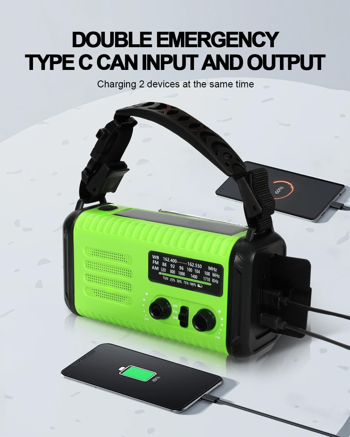 Wind Up Green Solar Emergency Radio with 20000mAh Battery, AM/FM & Flashlight