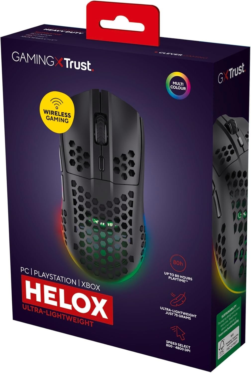 Ultralight Wireless Gaming Mouse 75g 80H RGB 4800 DPI Black