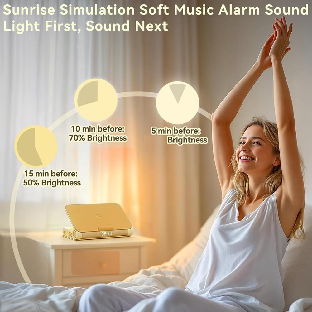 Sunrise Alarm Clock Wake Up Light Wireless Charging Night Lamp Heavy Sleepers