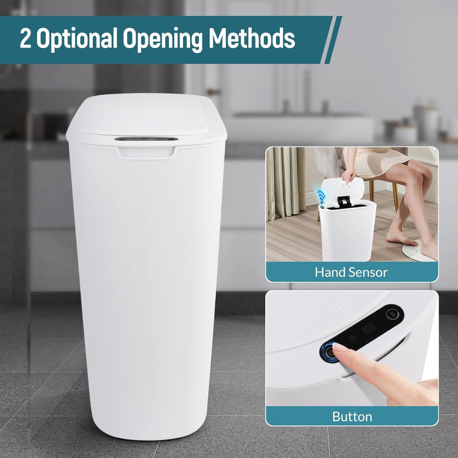 5-Gallon Touchless Smart Bathroom Trash Can – Slim Sensor Bin