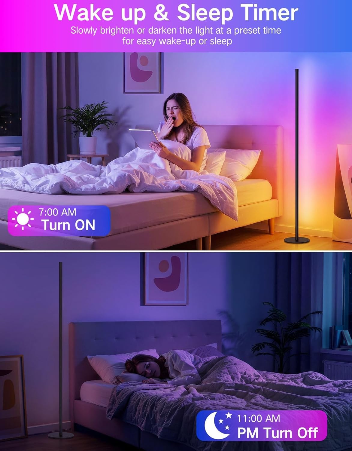 Smart RGB Corner Floor Lamp App Remote Music Sync LED Mood Light