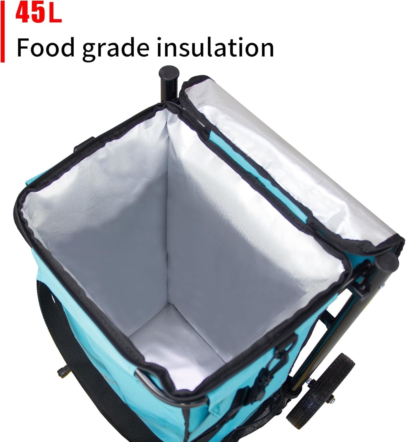 Foldable 45L Shopping Cart Trolley w/ Insulated Bag & 2 Wheels Turquoise