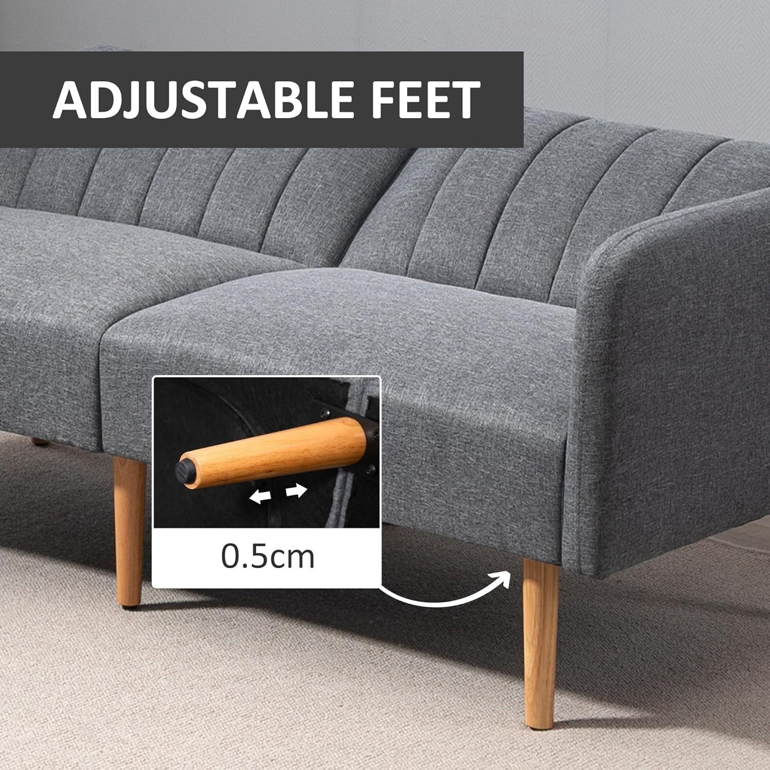 2-Seater Click Clack Sofa Bed Grey Linen Split Back Guest Couch Small Room
